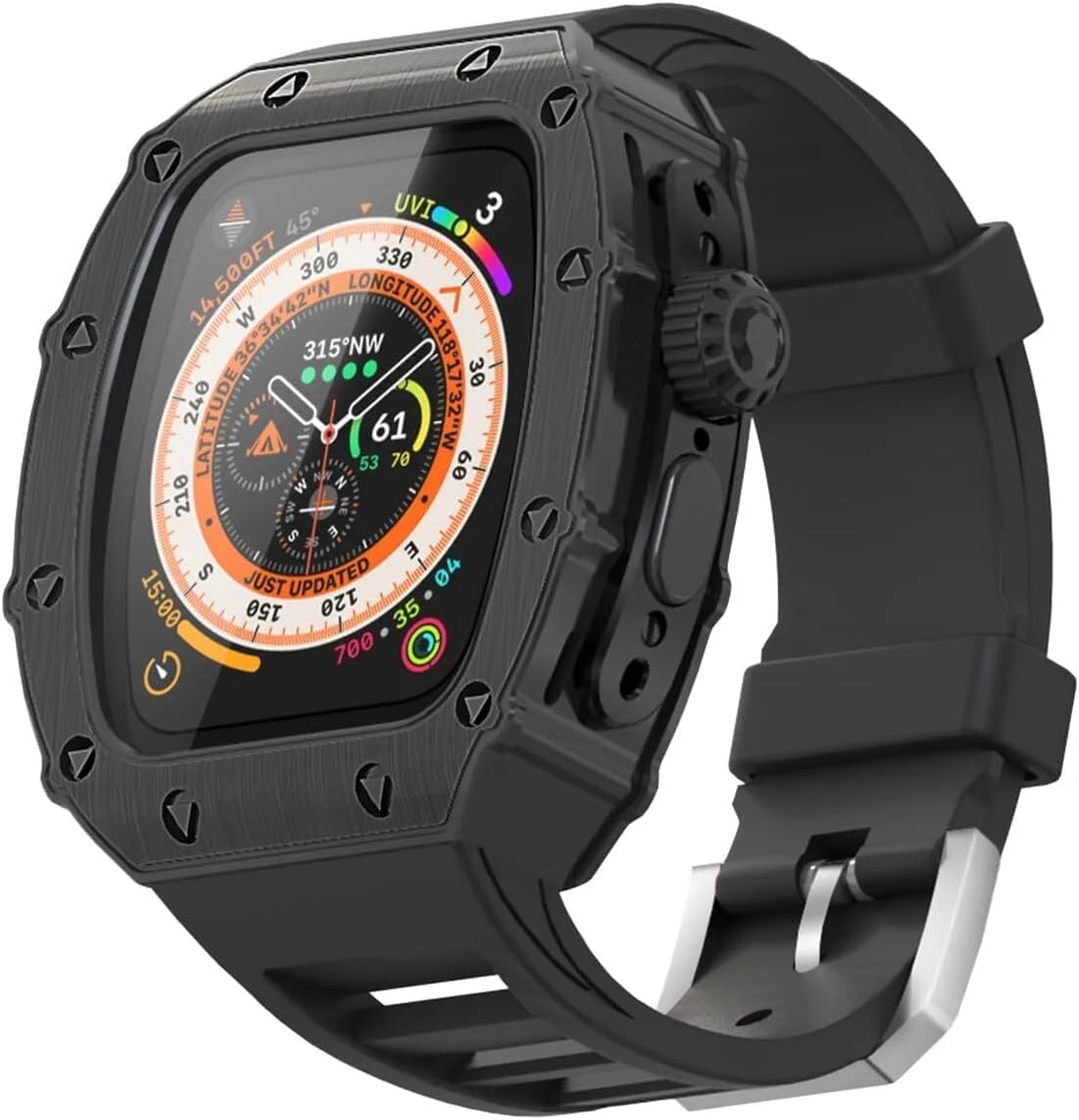 Luxury Rugged Alloy Case Sport Rubber Watch Band，For Apple Watch Ultra 2 Ultra 8 Series，Sports Watch Band Case Mod Kit，For 49mm Replacement Accessories