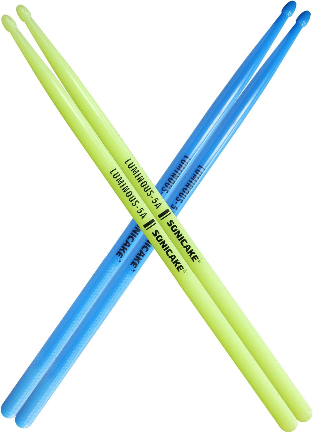 SONICAKELight Drum Sticks 5 A Luminous Anti-Slip Handles Nylon Drumsticks for Kids Adults Practice and Performance 2 Pairs Blue and Green