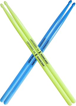 SONICAKE 5A Drum Sticks, 2 Pairs Glow Nylon Drumsticks with Anti-Slip Handles, Luminous Sticks for Adults Practice, Musical Instrument Percussion Accessories Blue and Green