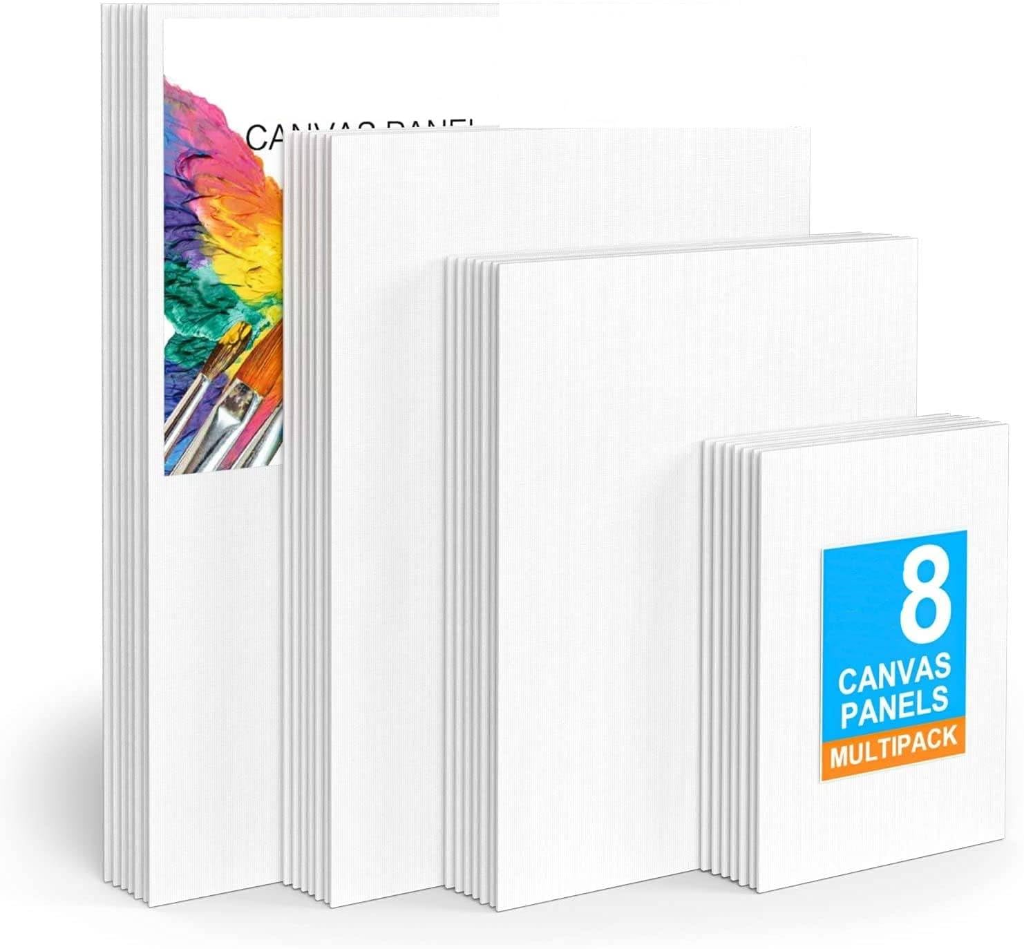 Qatalitic Cotton Canvas Boards for Painting, Pack of 8 Pcs. (2 Each x (5x7, 8x10, 9x12, 10x14 inches) - Multi Pack Art Paint Canvas Boards Set, 100% Cotton Blank Canvases for Oil, Acrylic