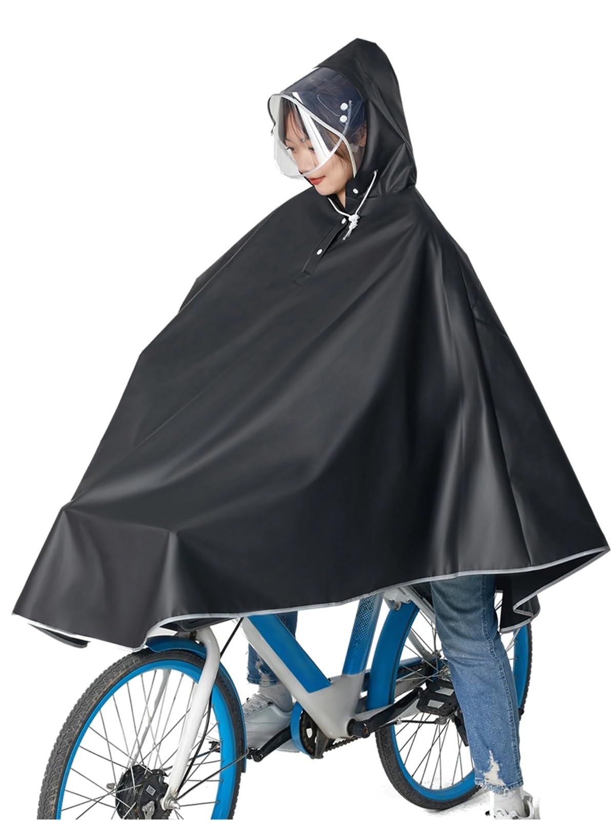 SDIUAKBV Rain Poncho Bicycle Rain PonchoWomen Men Waterproof Lightweight Reusable Hooded Rain Capes Reflective Stripe for Bike Motorcycle Rainwear(Black)