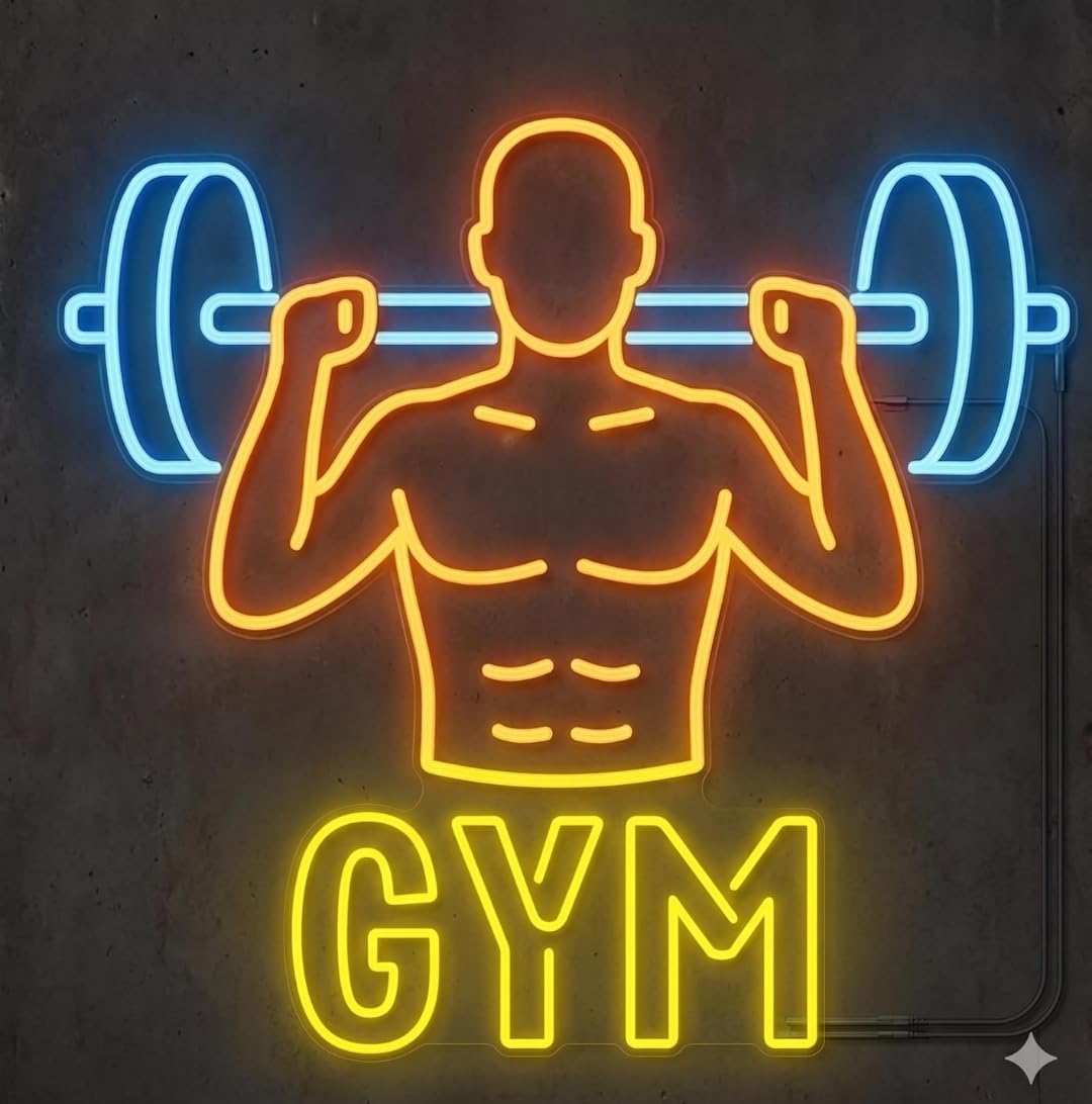 Letrero GYM GIMNASIO Cartel Luminoso LED Escaparate, Decoración de Pared en Metacrilato, Luz Brillante, aproximadamente 70cm alimentación 12v