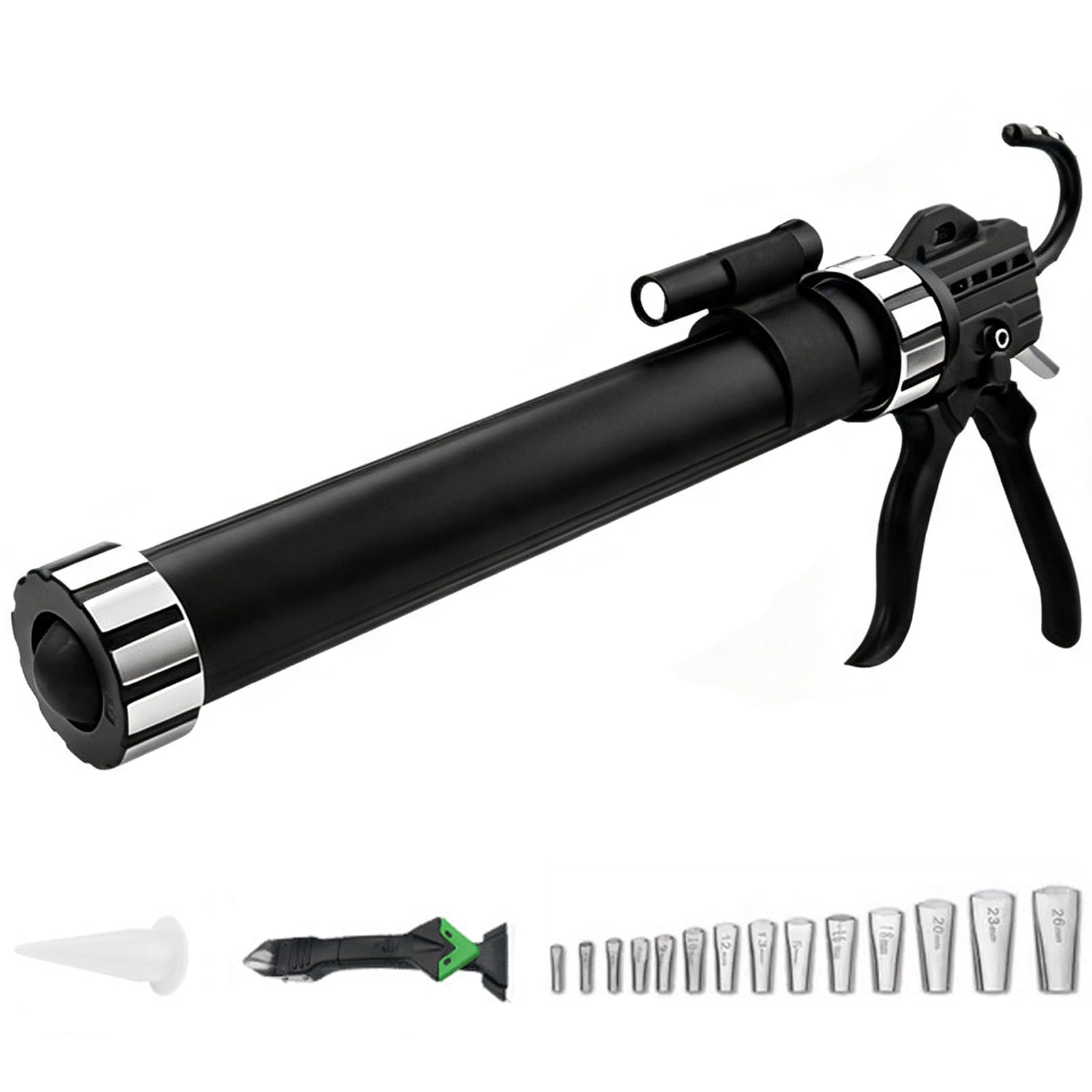 Pistolet do uszczelniacza, ręczny aplikator uszczelniacza z 19 łożyskami | Napęd 19-łożyskowy, aluminiowy cylinder, obrót 360° i podświetlenie USB LED do kontrolowanego uszczelniacza(With lights-B)