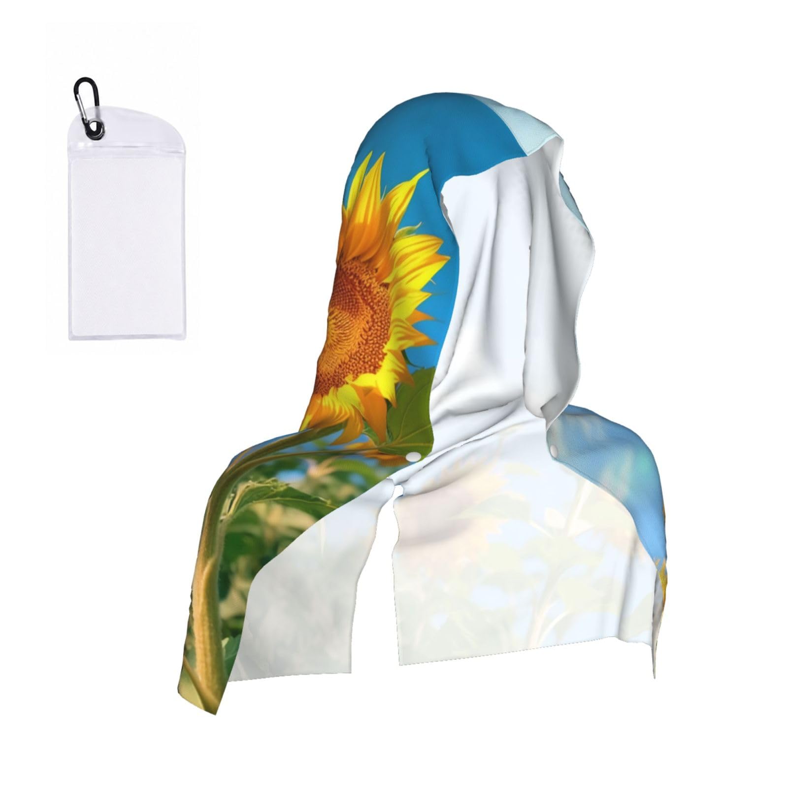 Sunflowers On Blue Print Cooling Hoodie Towel, Cooling Towels For Neck And Face Sun Protection Instant Cool Hoodie(Sport/Camping/Work Out/Hot Weather)