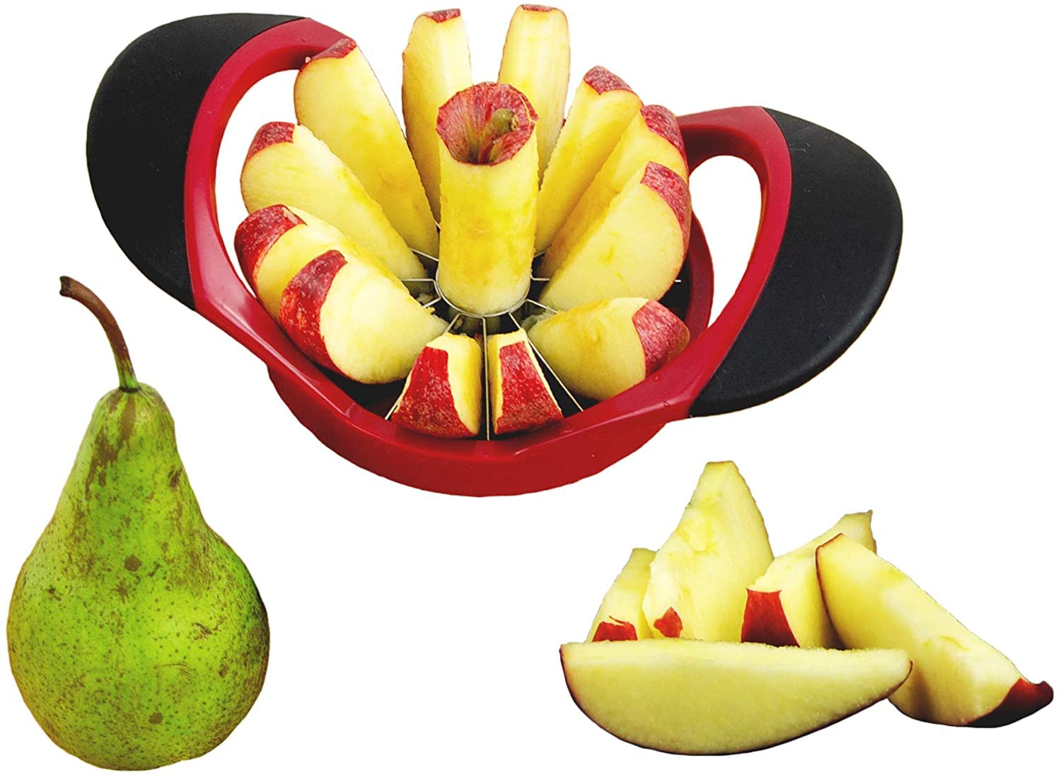 Descorazonador y cortador de manzanas de acero inoxidable, mango ergonómico ABS antideslizante con 12 hojas afiladas, grande, robusto y resistente a la oxidación