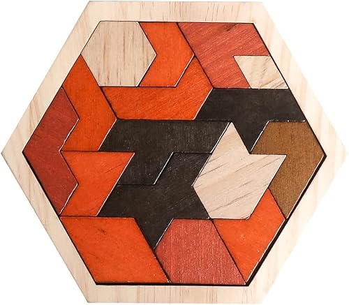 Miniatura 8 de Rompecabezas hexagonal de madera para niños y adultos bloques de patrón rompecabezas de tangram rompecabezas de geometría lógica coeficiente
