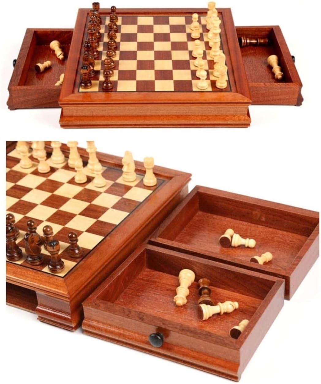 Zestaw Szachowy Szachy Z Litego Drewna Podwójną Szufladą Magnetyczne Ręcznie Robione Elementy Szachownica Wielofunkcyjna Dla Dorosłych Gra(41 * 41cm)