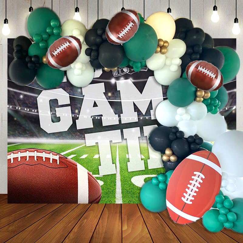 Football Balloon Arch Kit,130Pcs Dark Green Black White Gold Balloons with 3 Football Foil Balloons for Rugby Sport Theme Birthday First Year Down Baby Shower Football Game Party Decorations - Image 5