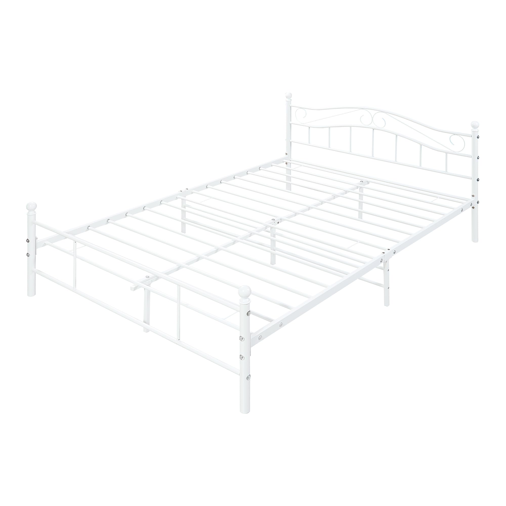 [en.casa] Struttura Letto in Acciaio con Testiera Alta Decorativa e Pediera Letto Matrimoniale con Zona di Riposo 160 x 200 cm Bianco