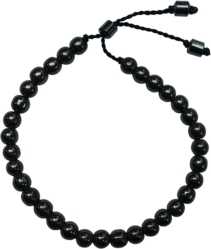 Small Tasbih Bracelet 33-Bead Hematite 6mm Round Beads w/Cylinder Lock and Stops Adjustable