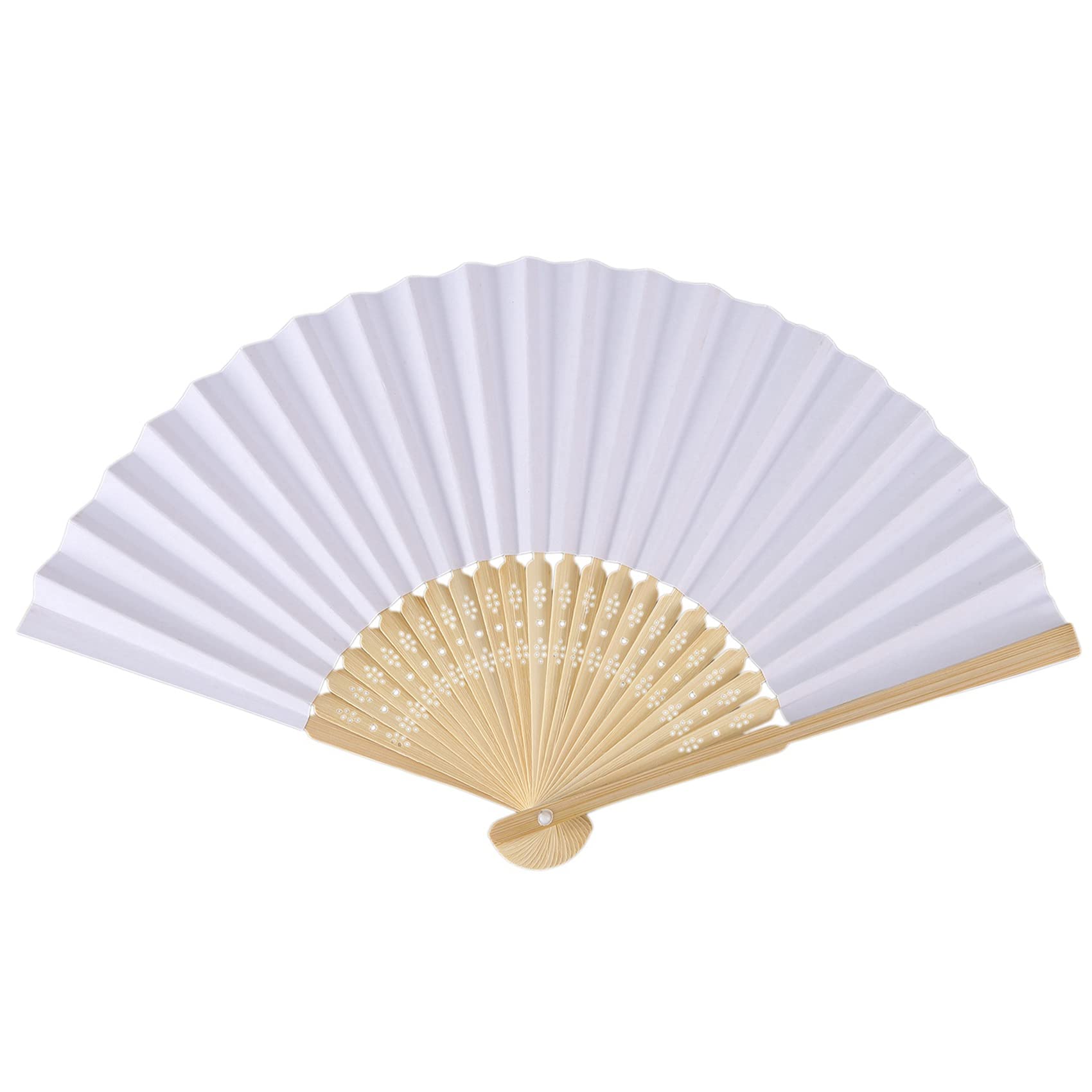 100 Stück weiße, faltbare elegante Papierfächer für Hochzeit, Party, Gastgeschenke, 21 cm ()