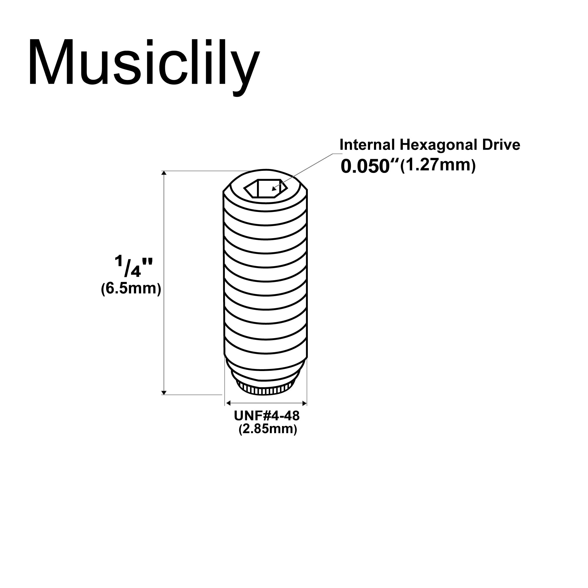 Musiclily Ultra UNF#4-48X1/4 Inch Stainless Steel Bridge Saddle Height Screws for USA Electric Guitar Black (Set of 12) - Image 2