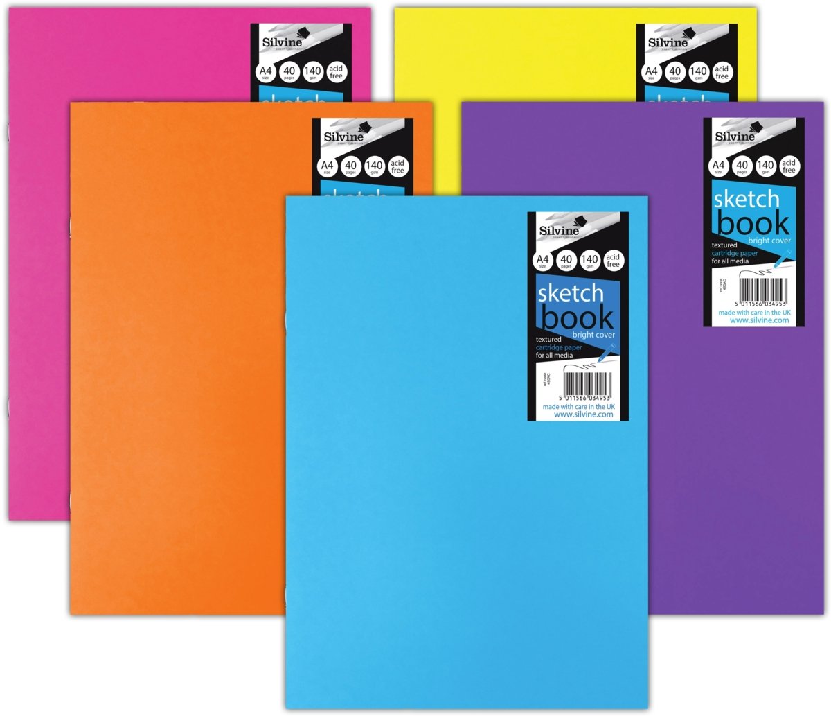 Silvine Assorted Bright Colors A4 Bright Colour Sketch Book Assorted Colours
