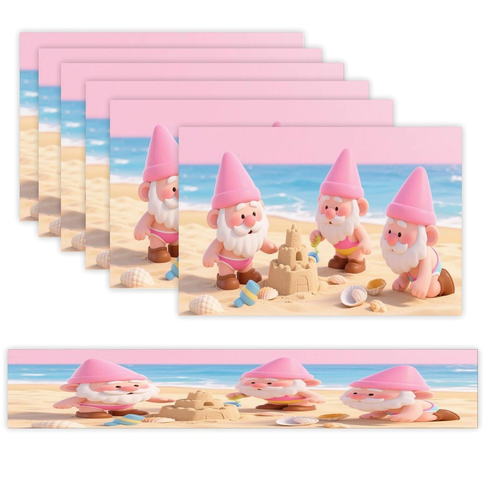 Cute Pink Gnomes Table Runner and Placemats Set of 7 Linen Table Mat Non-Slip Place Mats Washable Placemat Heat Resistant Place Mat with Table Runner for Party Dining Decor