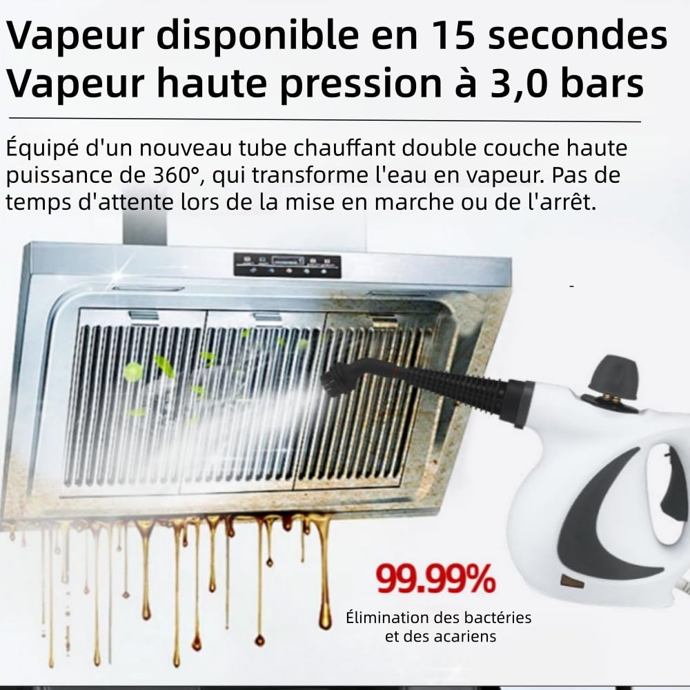 Nettoyeur Vapeur Steameo avec 9 Accessoires,Pratique, nettoyage en profondeur - Nettoyage Domestique Rapide pour Sols, Vitres, Tapis