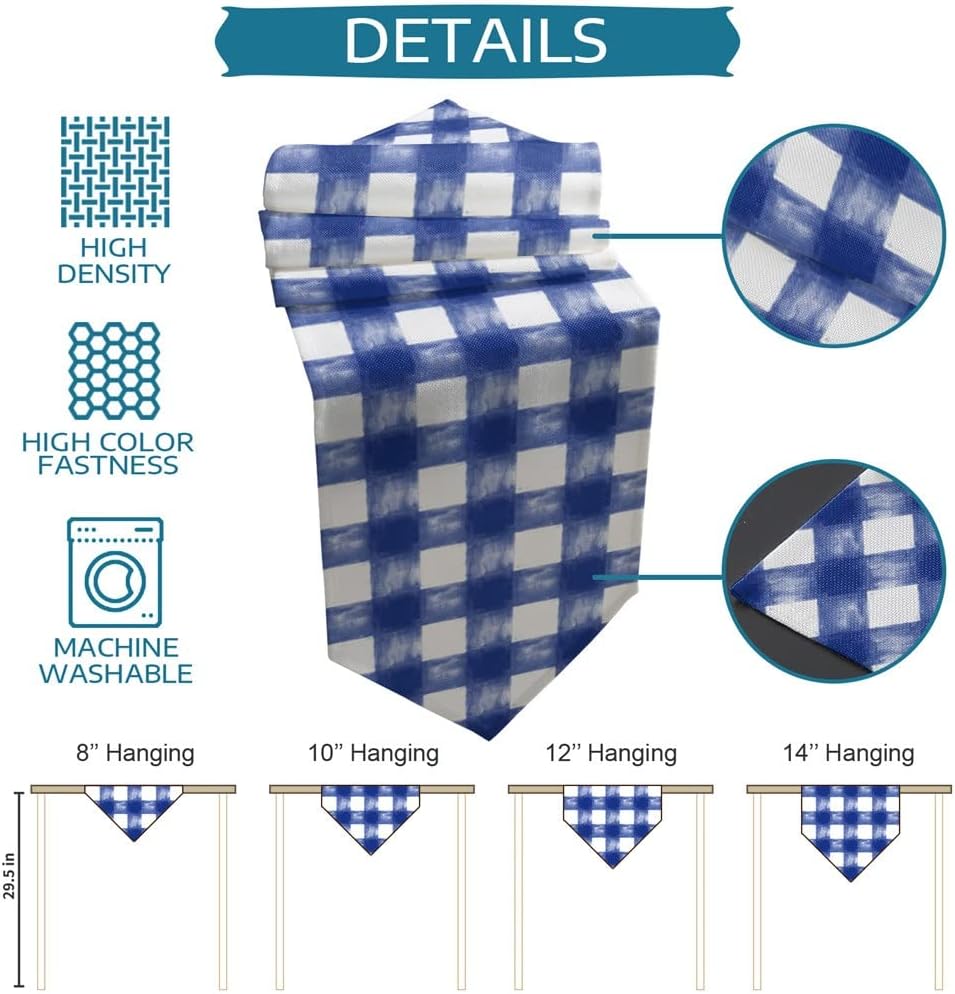 Idyllic Indigo Watercolor Grid Table Runners Home Dining Room Decor Table Cloth Wedding Party Table Runners(46x183cm)