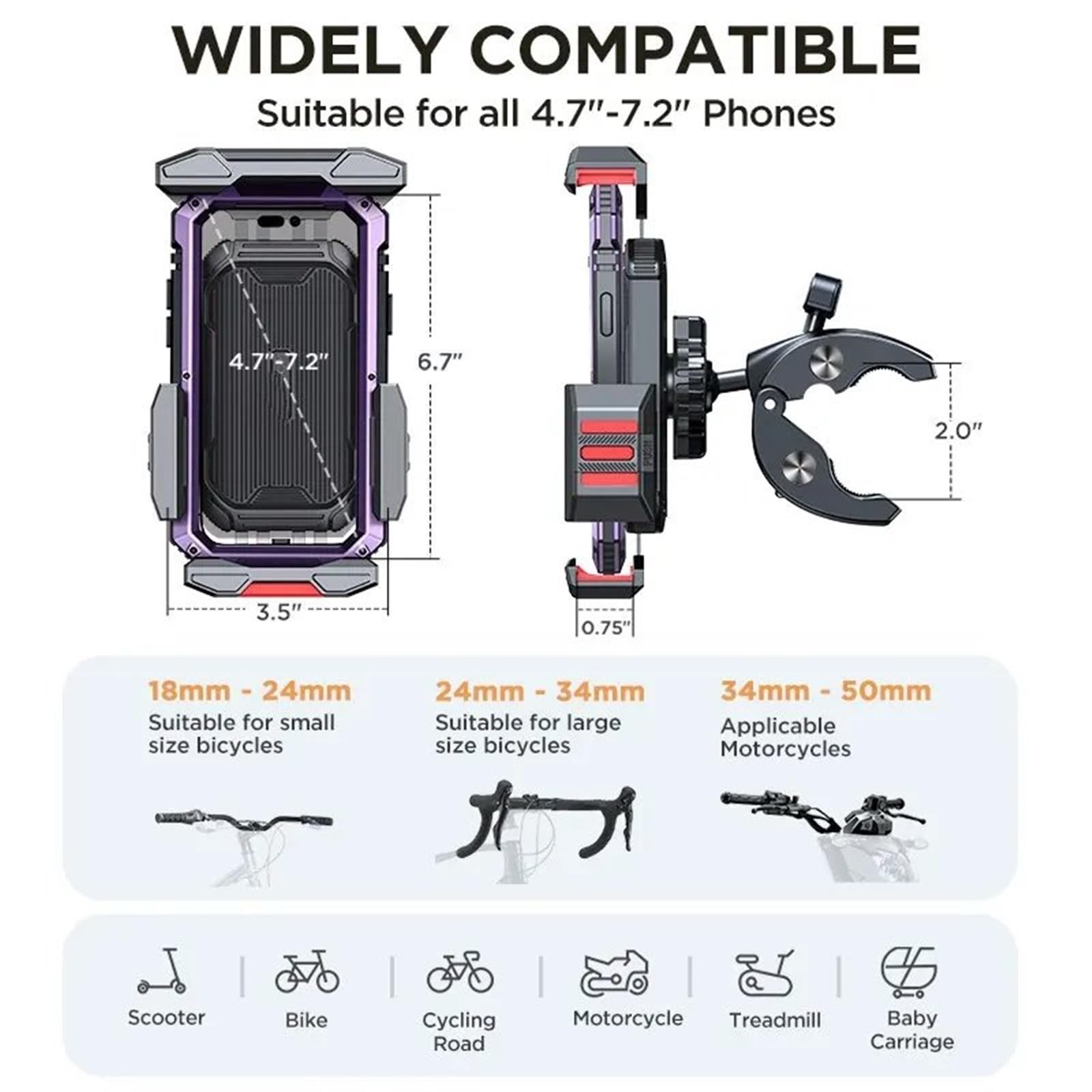 Support Guidonavec avec Support Téléphone Moto Vélo Support Téléphone Amélioré Fonctionnement À Une Main Guidon pour Téléphone 2023 À 4.7 Pouces 7.2 Support Telephone Velo(Red)