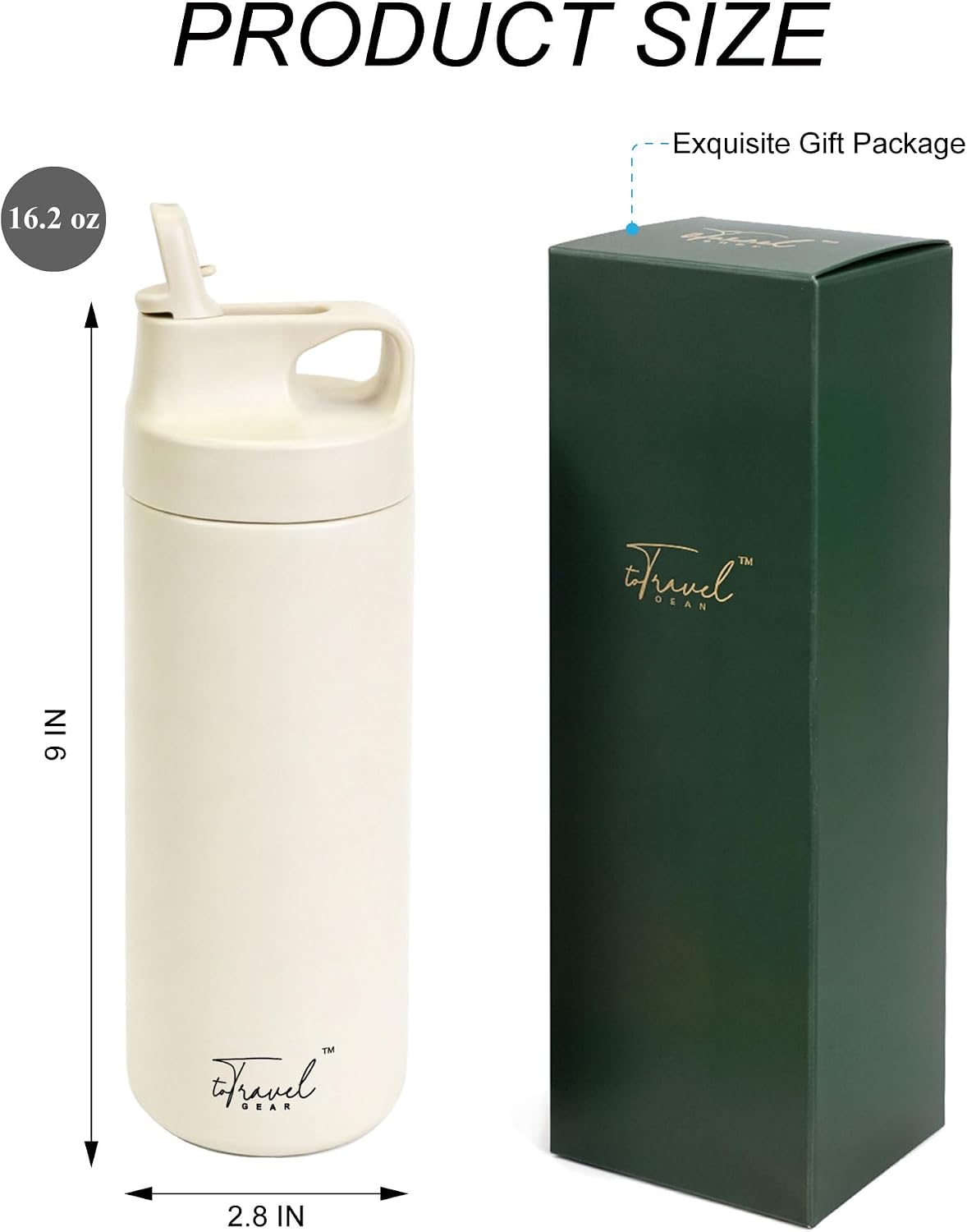 16oz Water Bottle Travel Tumbler, Leak Proof Flip Lid with Straw Water Bottle,Vacuum Insulated Slim Stainless Steel Coffee Cup (White) image 2