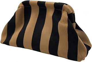 Seaside No.64 Modern Bag with Snap Closure - Stylish Clutch Bag in Various Designs - Can be Used as a Beauty Bag/Toiletry Bag/Make Up Bag, Thin Stripes Black/Camel, Trendy