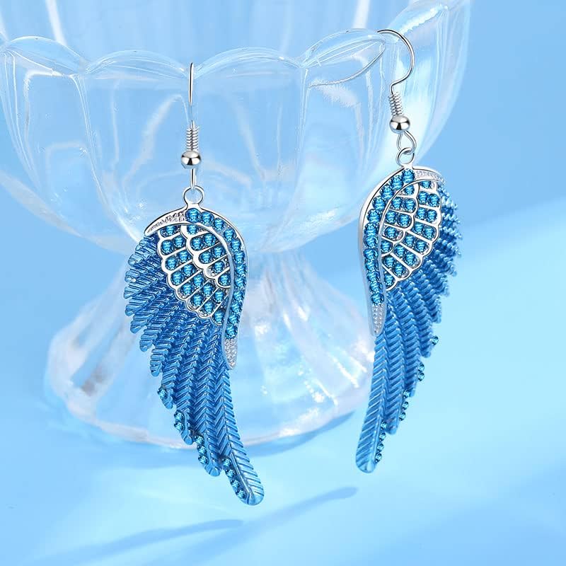 Angel Wings Dangle Earrings for Women Unique Rhinestones Copper Fairy Feather Guardian Dangle Drop Hook Womens Dangling Earrings Silver Plated Jewelry - Image 5