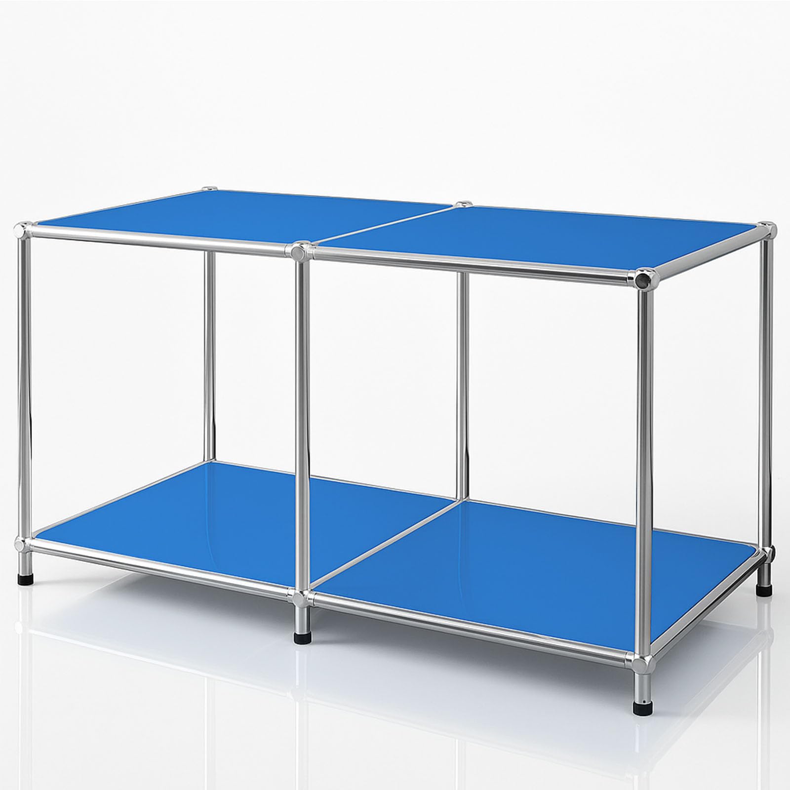 KARAT Concept Epure MK-016 Metal Shelf, Blue - Sideboard with 2 Levels (W 80 x D 40 x H 46 cm) - Powder-Coated Steel Frame Chrome-Plated - Modern for Living and Work Spaces