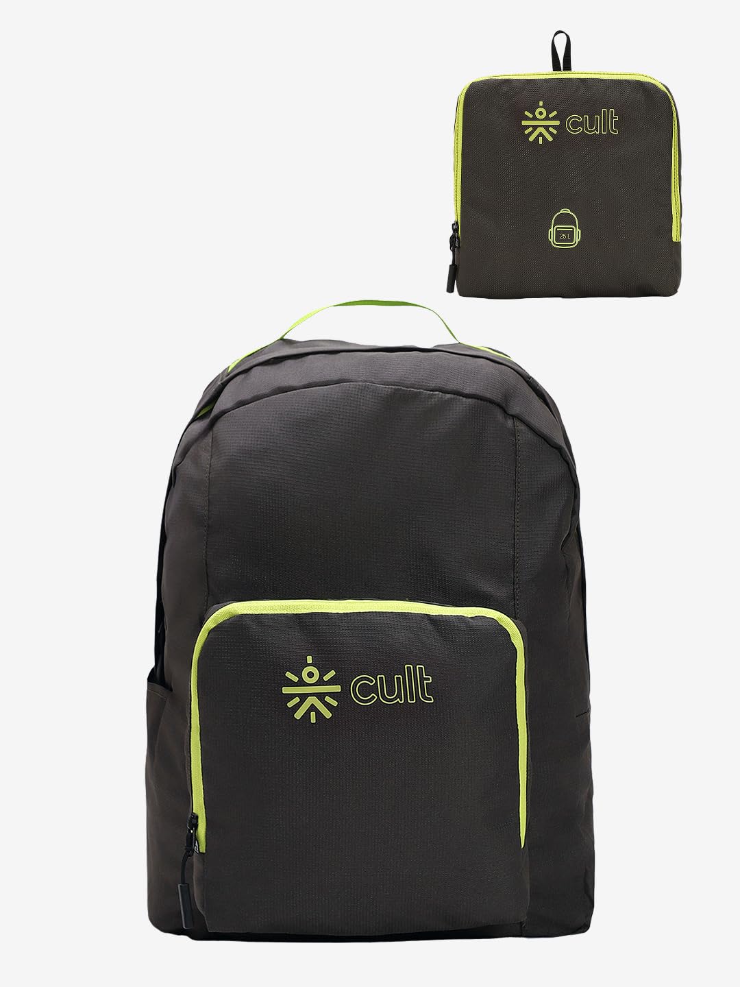 Cult Unisex Foldable Backpack 25L –mWater-Resistant Travel Daypack with Adjustable Straps, Side Pocket & Durable Zippers – Compact, Packable Bag for Hiking, Camping, Commute - Neon