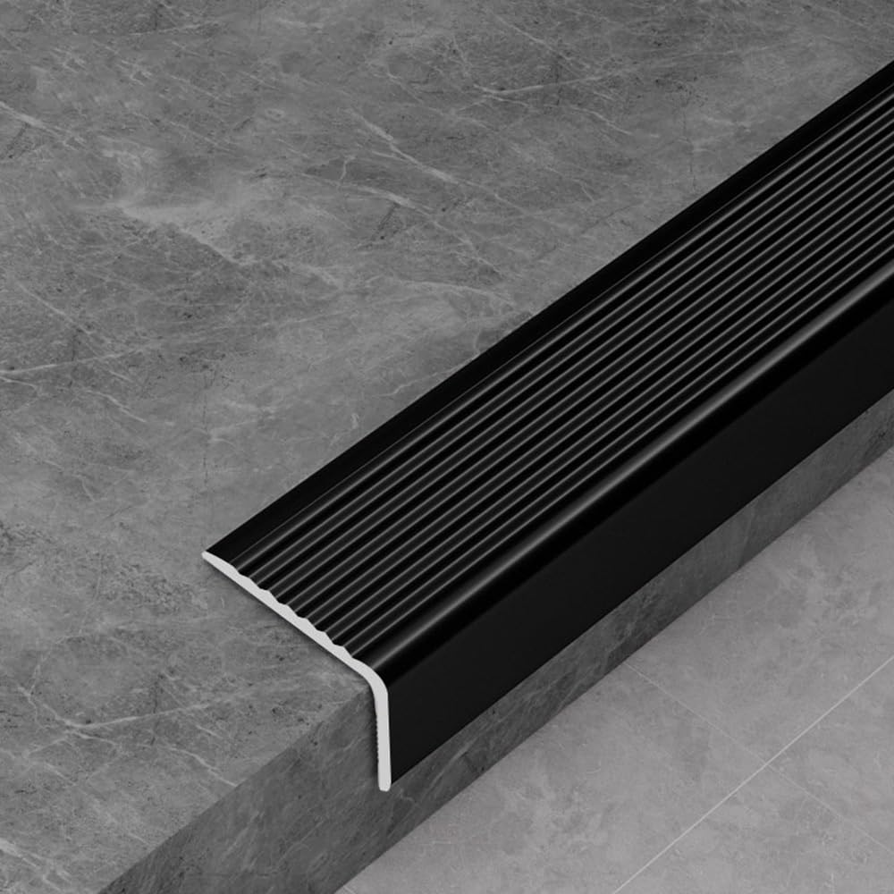 Treppenkantenprofil Treppenwinkel In L-Form Breite 30 40 50 70 100mm Aluminium Stufenkantenprofil Rutschfester Winkelprofil(Black,70mm/2.8in)