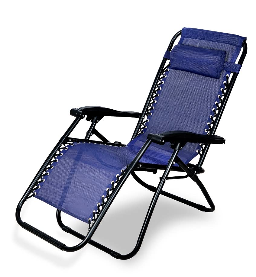 Image of Ash & Roh Zero Gravity Lawn Chair Anti Gravity Lounge Adjustable Recliner Pillow Outdoor Camp Chair for Poolside Backyard Beach, Support (Navy Blue)