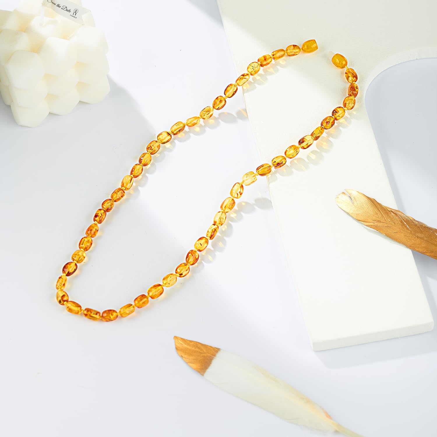 Juego de joyas de ámbar báltico, collar y pulsera, ámbar multicolor en amarillo y marrón (tamaño mediano, coñac, 45 cm)