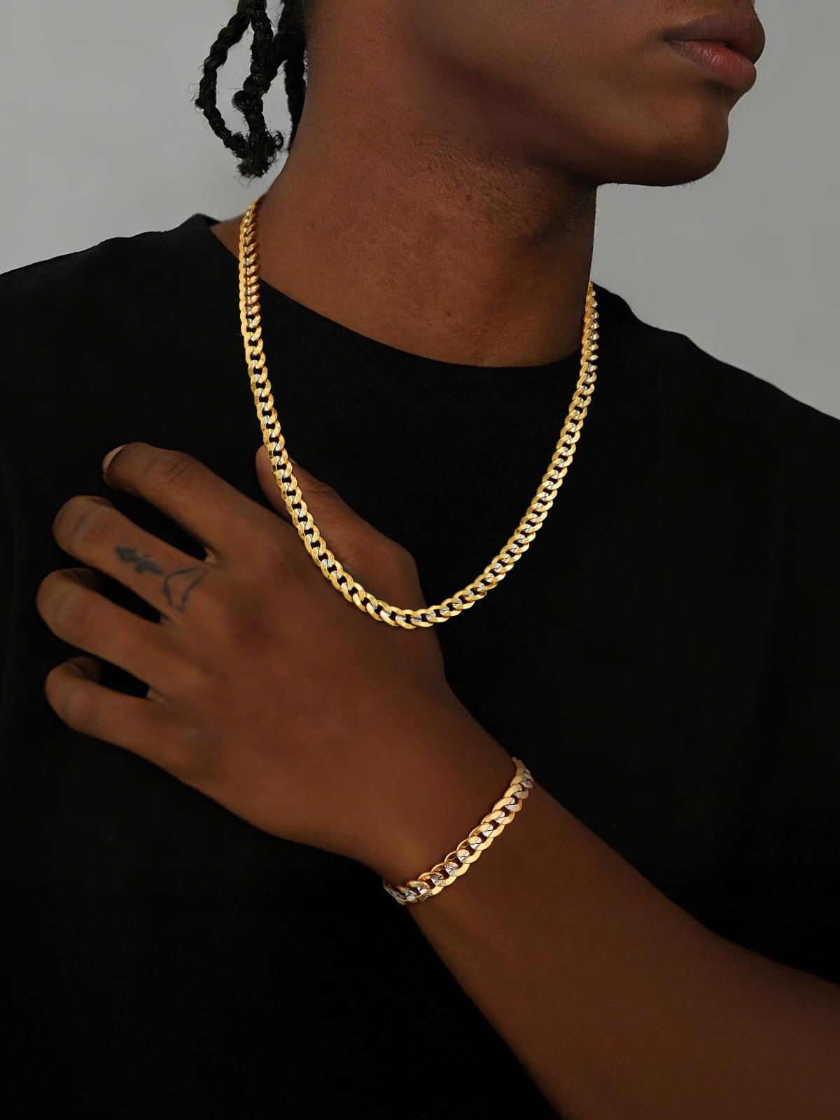 U7 Cuban Link Chain Necklace, Stainless Steel/Black/Gold Plated Chunky Curb Chain Necklace for Men Women, 14-30 Inches, 3/6/9/12 mm Width