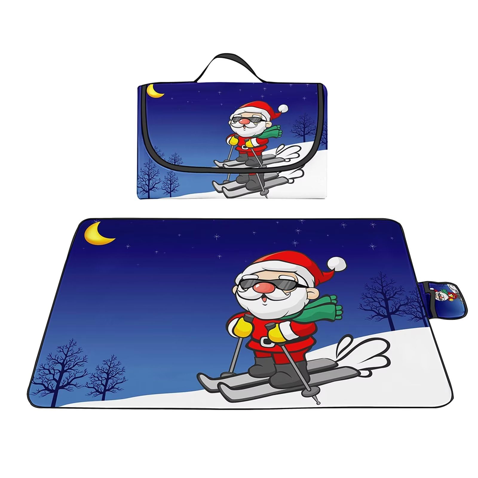 Couverture Pique-nique Imperméable 100x150cm,Couverture Plage Extérieure XXL Tapis de Plage,Caricature Père Noël Camping Couverture étanche Pique-nique avec Poignée pour Camping Randonnée Parc Plage