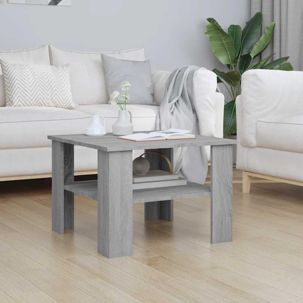 Mesa de centro Sonoma gris 60 x 60 cm de material de madera con estante abierto, diseño moderno, resistente y fácil de limpiar, para salón, sofá o rincón y espacios pequeños