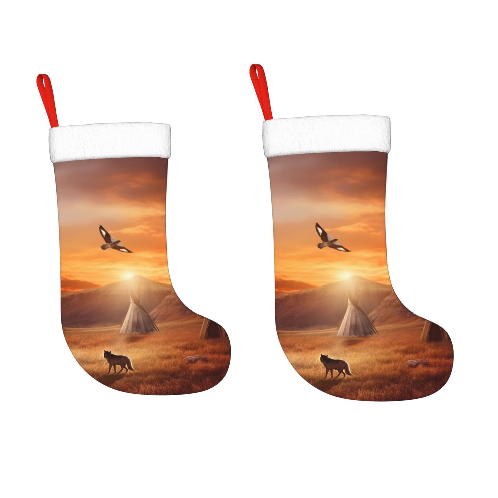 KLOPH 2 Pack 18 Inches Christmas Stockings Personalized Native American Tribes Xmas Stocking Hanging Decoration Fireplace Stocking for Holiday Xmas Tree Christmas Fireplace Decor Gifts