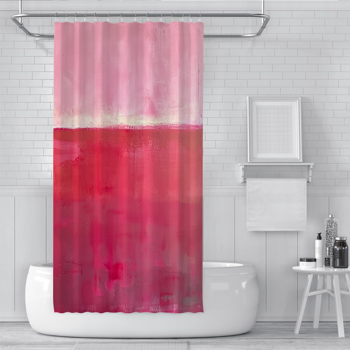 Rideau Douche Salle de Bain Rose Rouge dégradé ombré W180xL220 cm