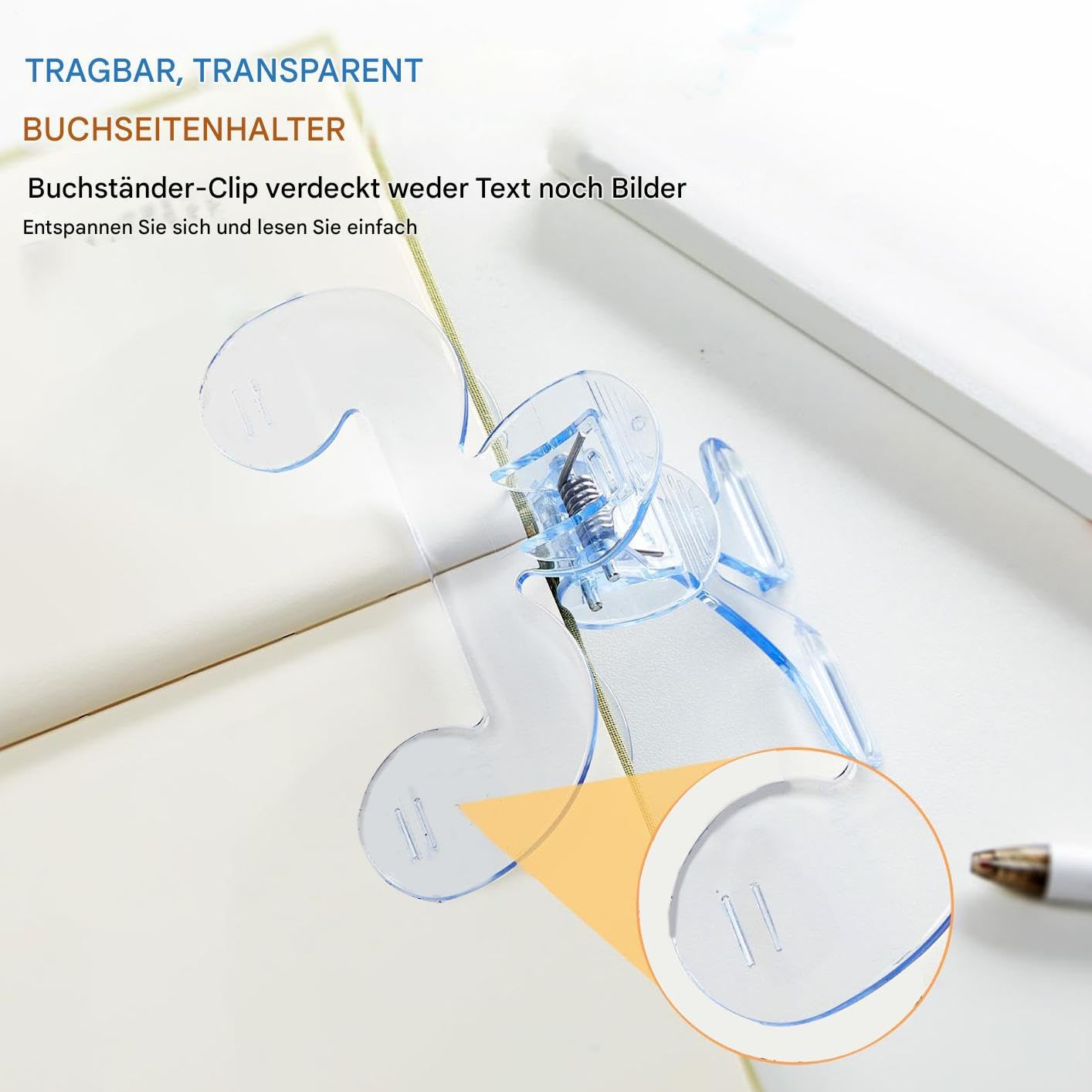 Sujetapáginas Para Lectura 12°, Clip Transparente, Sujetador Transparente Para Libros