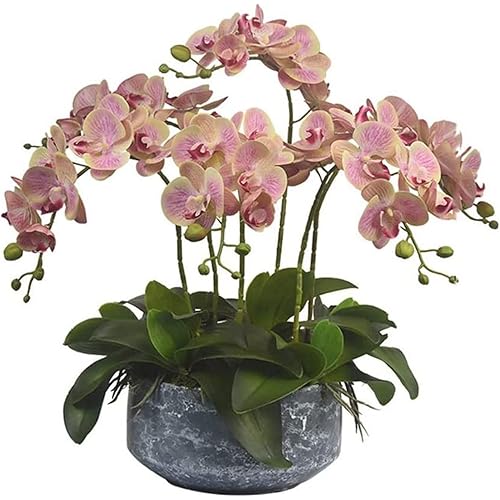 Flowers Artificial Silk Flowers Large Phalaenopsis Orchid Artificial Flowers,Fake Faux Phalaenopsis Orchids With Vase Arrangement,Potted Plants Faux Butterfly Orchid Set For Home Decoration Faux Flowe