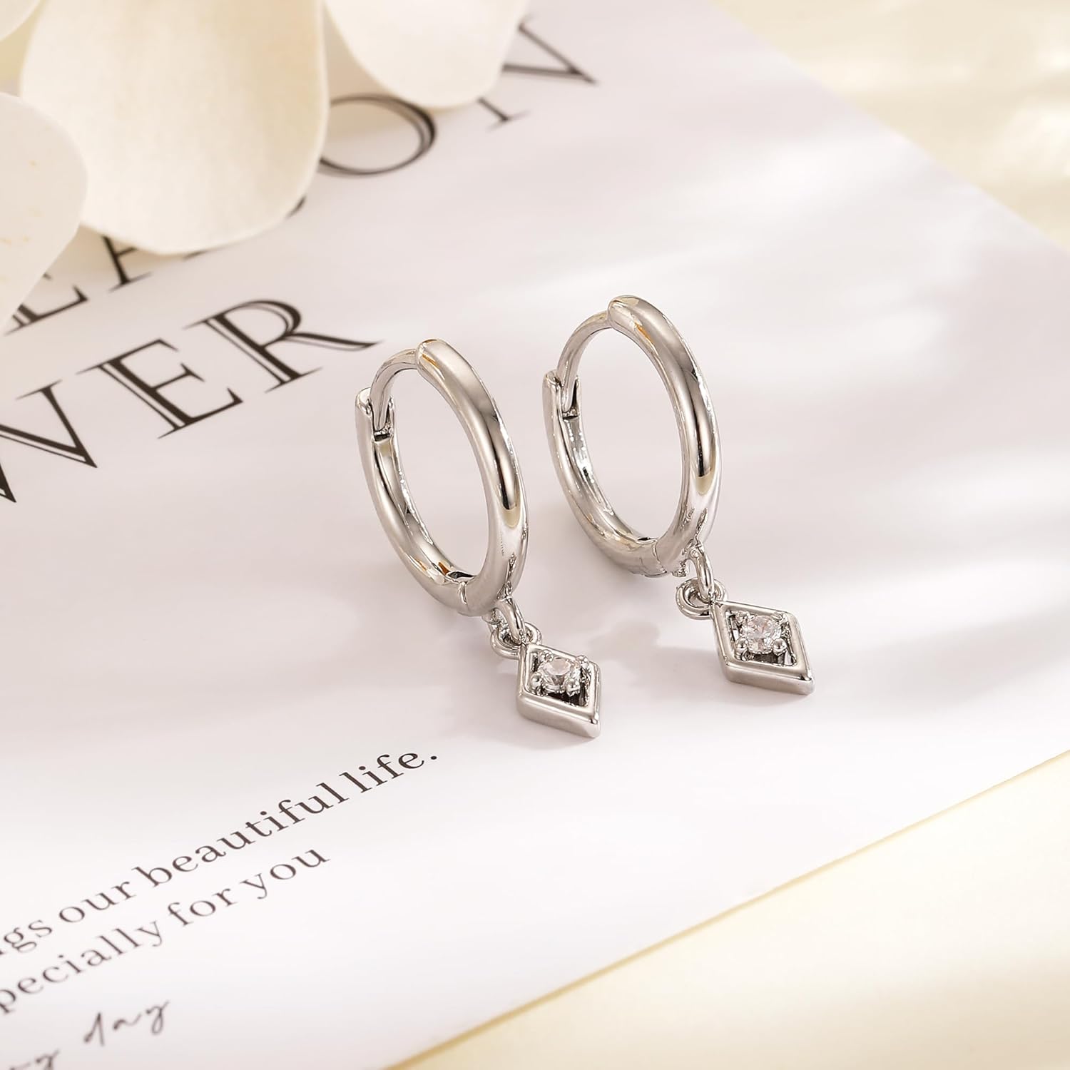 Gold Earrings for Women,14K Gold/Silver Plated Dangle Earrings,Dainty Zircon Pendant Hoop Earrings,Dangling CZ Jewelry Gifts for Women Trendy - Image 2