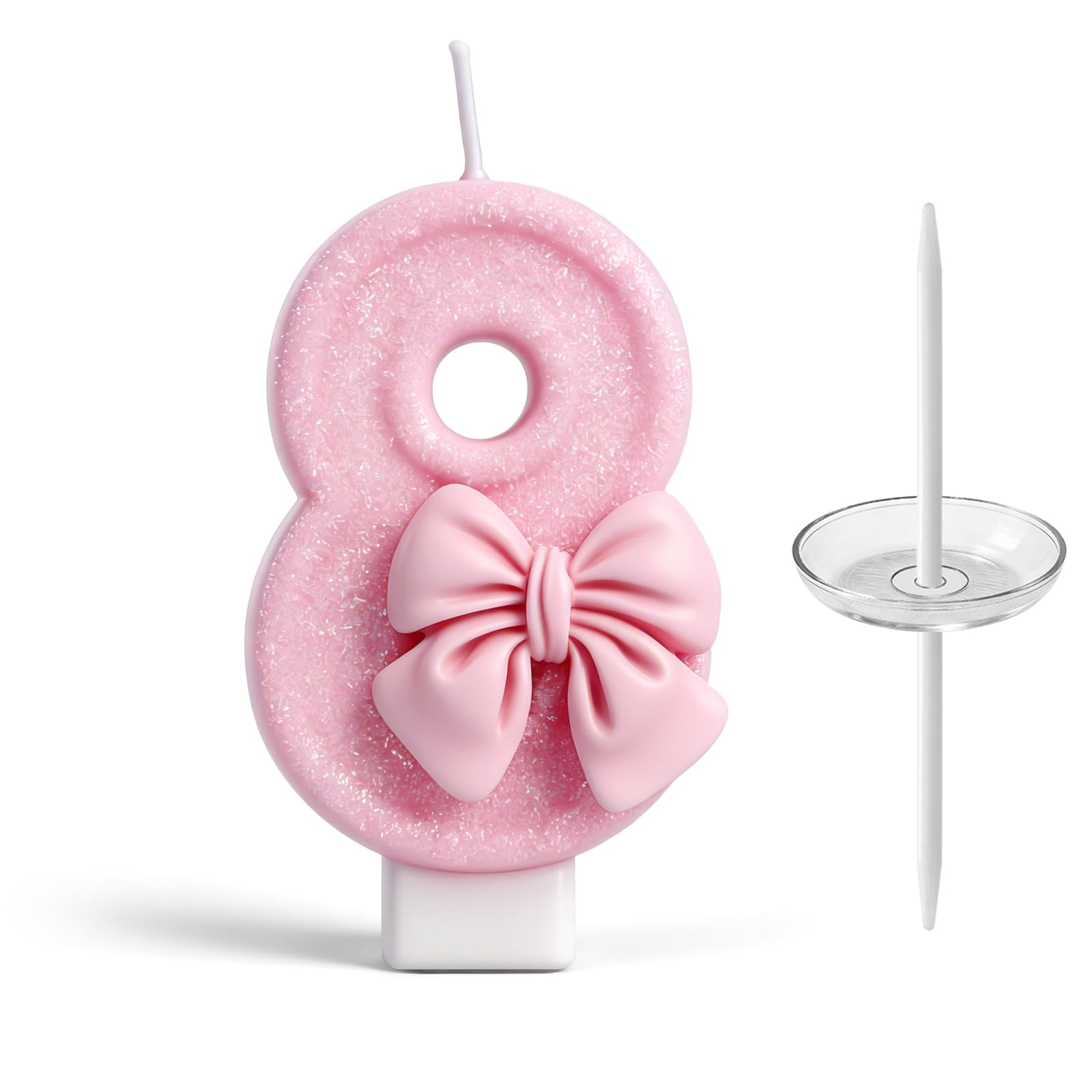 8nd Birthday Cake Topper, Pink Butterfly Glitter Number Candle Cake Decoration, Birthday Candles, Number Candles for Cakes, Birthday Party Cake Decorations