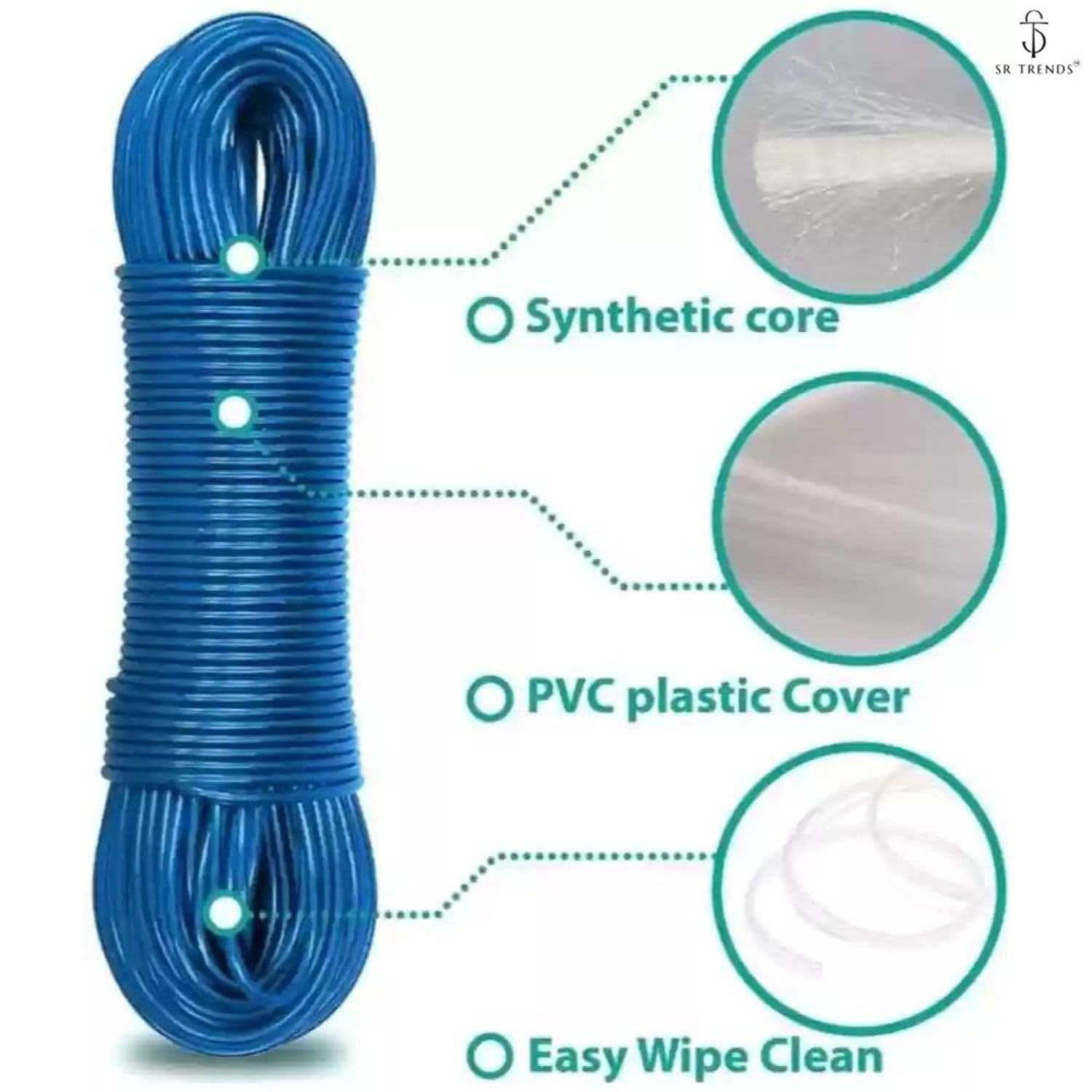 3 Clothesline Ropes - 20 Meter PVC Coated -4