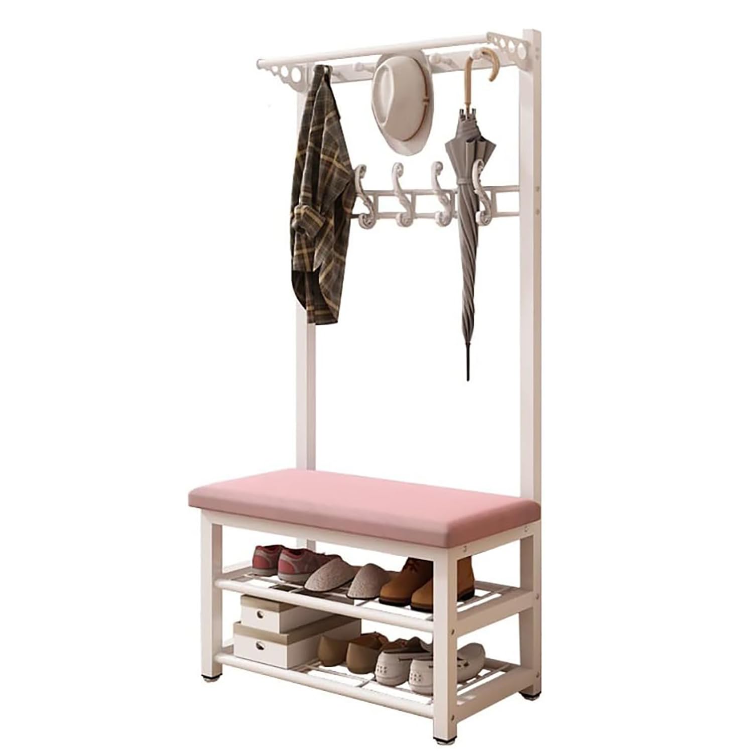 Banc à chaussures pour couloir ordonné avec vestiaire 10 crochets et étagère d'entrée
