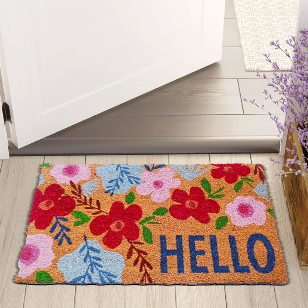 Mats Avenue Christmas Hello Coir Doormat with Non-Slip Rubber Backing for Indoor, Bath Rug - Multicolor Printed Xmas Themed Rug 45x 75 CM Large Set of 1