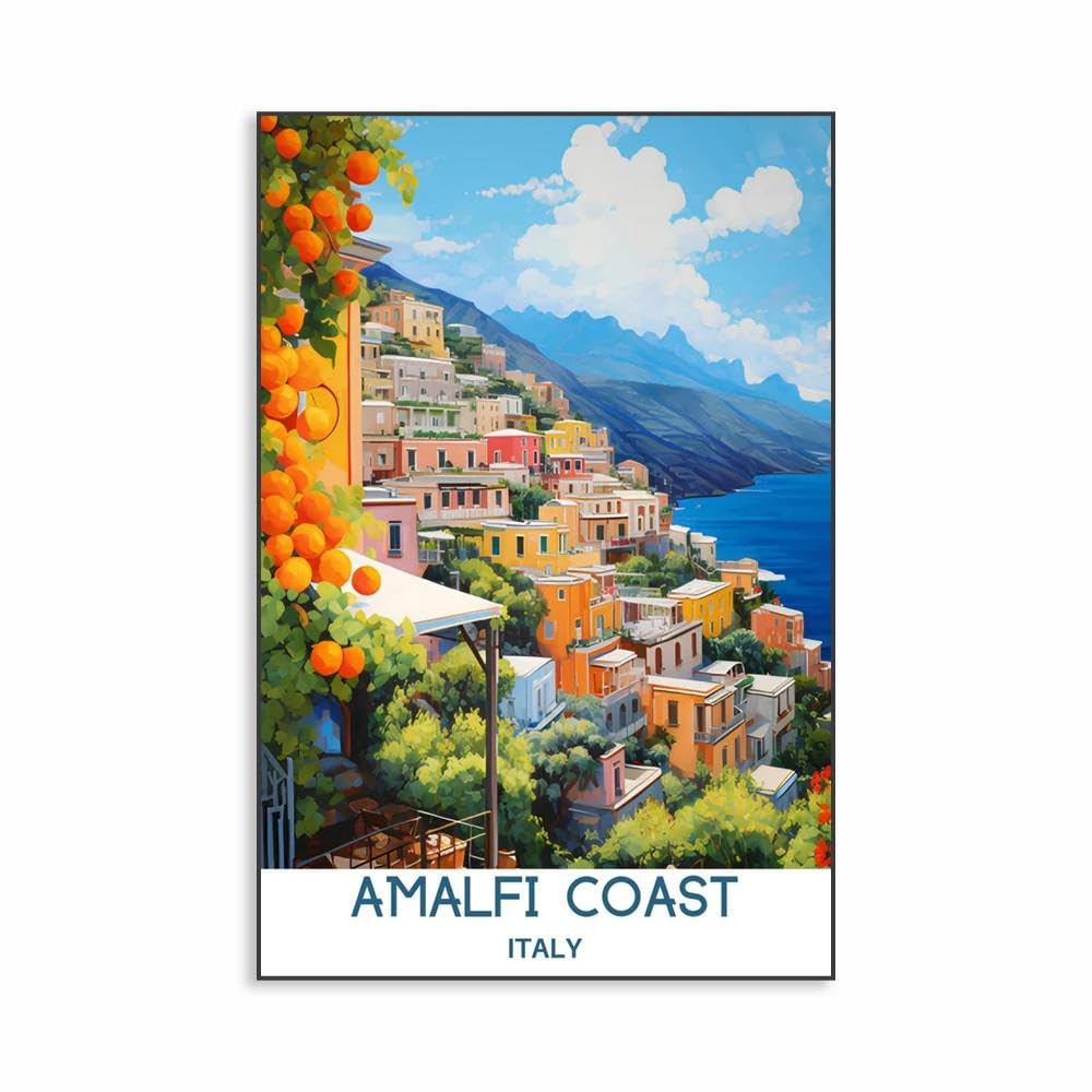 Baibexing Colorful City Nature Italy Landscape Print Amalfi Coast Travei Poster Poster Canvas Painting Wall Art Living Room Home Decor A4 30X40cm Sin Marco