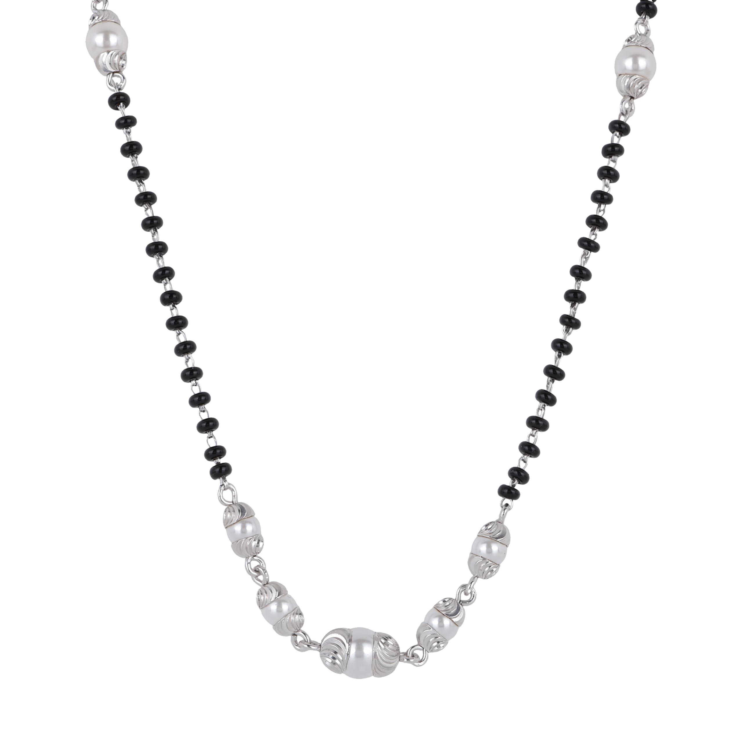 925 Sterling Silver Simple Elegant Pure Rhodium plated Pearl 18-inch Mangalsutra Tanmaniya | Hypoallergenic & Authenticity Certificate | Pure Silver Gift for Women-image-15