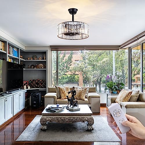 Ceiling-Fan-with-Lights-and-Remote-Bladeless-Ceiling-Fan-Light-Fixture-Modern-Crystal-Black-Ceiling-Fan-Fandelier-Sloped-Ceiling-Fan-Light-Bulbs-for-Bedroom-Living-Room-Reversible-Motor