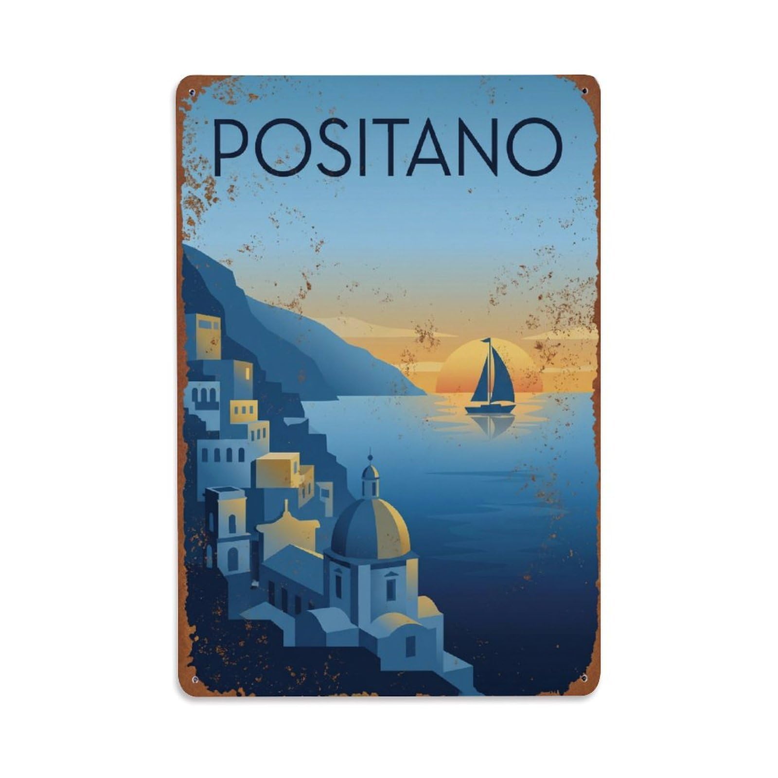 Vintage Travel Positano Italy Tranquil Metal Tin Sign