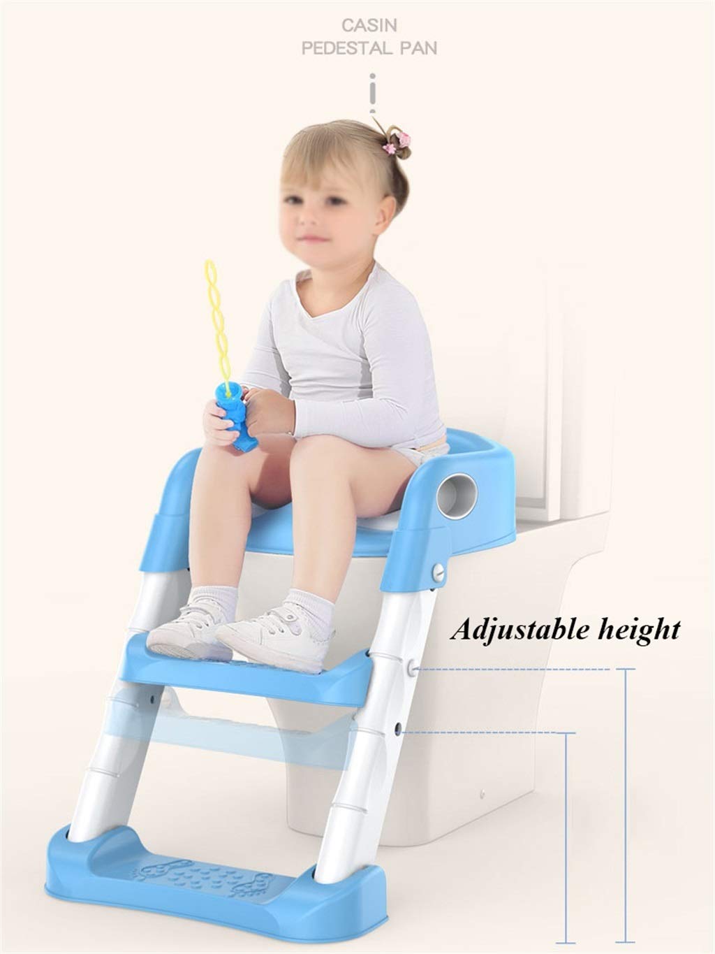 Aseo Escalera Asiento, Antideslizante Baño Asistente Orinal De Entrenamiento Portátil Plegable Ajustable Taburete para Niño Unisex (Color : Rosado)