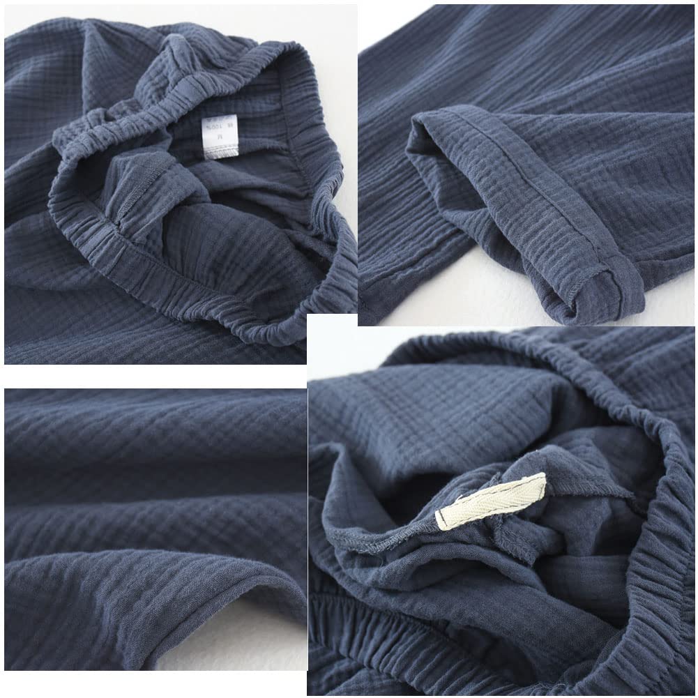 Kimono de estilo japonés para hombre, cómodo pijama de gasa de algodón, camisón transpirable de buen gusto, traje de vapor acogedor para la casa, pijamas XL (azul marino), Azul marino, X-Large