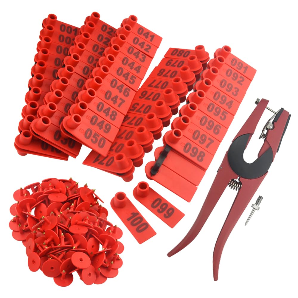 WMYCONGCONG Etiquette d'oreille en plastique numéro 1 à 100 pour bétail et 1 applicateur d'étiquette d'oreille pour chèvre et mouton