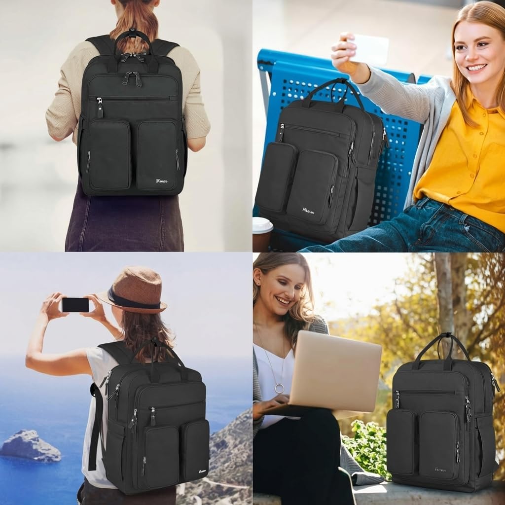 Mancro Travel Backpack for Women with TSA Laptop Compartment, 15.6 Inch Laptop Backpack with Dry-Wet Pocket, Fashion Casual Travel Computer Backpack for Women, Black