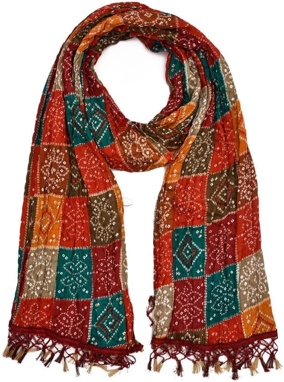 TRENDMALLS Women's Bandhej Chinon Silk Dupatta scarf (D01-Multi)